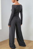 Solid Color Long Sleeved Shirt Pants Two-Piece Set