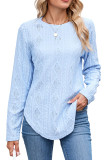 Round Neck Long Sleeved Button Hollow T-Shirt