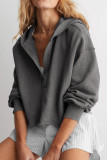 V-Neck Solid Color Long Sleeved Hooded Sweatshirt