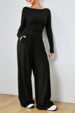 Solid Color Long Sleeved Shirt Pants Two-Piece Set