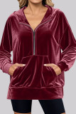 Velvet Solid Color Pocket Long Sleeved Hooded Sweatshirt