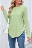 Round Neck Long Sleeved Button Hollow T-Shirt