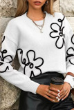 Flower Embroidery Round Neck Long Sleeved Knitted Sweater