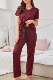 Loose V-Neck Short Sleeved Pants Jacket Three Piece Set
