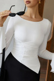 Solid Color Round Neck Trumpet Long Sleeved Shirt