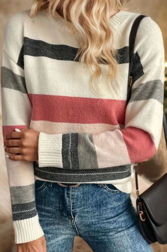 Round Neck Contrasting Long Sleeved Sweater