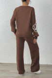 Embroidered V-Neck Sweater Straight Leg Pants Two-Piece Set