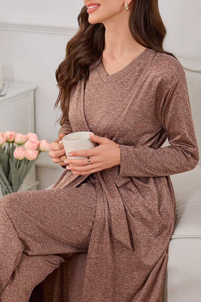 Loose V-Neck Short Sleeved Pants Jacket Three Piece Set