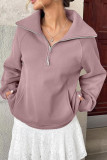 Velvet Half Zip Long Sleeved Pocket Hoodie