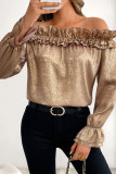 Lotus Leaf Edge One Shoulder Long Sleeved Golden Shirt