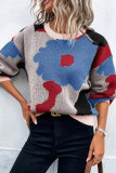 Jacquard Round Neck Long Sleeved Knitted Sweater