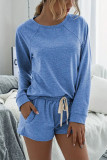 Round Neck Long Sleeved Shorts Sports Two-piece Set