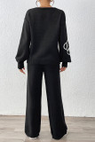 Embroidered V-Neck Sweater Straight Leg Pants Two-Piece Set