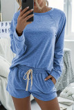 Round Neck Long Sleeved Shorts Sports Two-piece Set