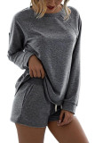 Round Neck Long Sleeved Shorts Sports Two-piece Set