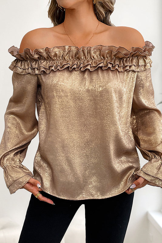 US$ 10.43 - Lotus Leaf Edge One Shoulder Long Sleeved Golden Shirt ...
