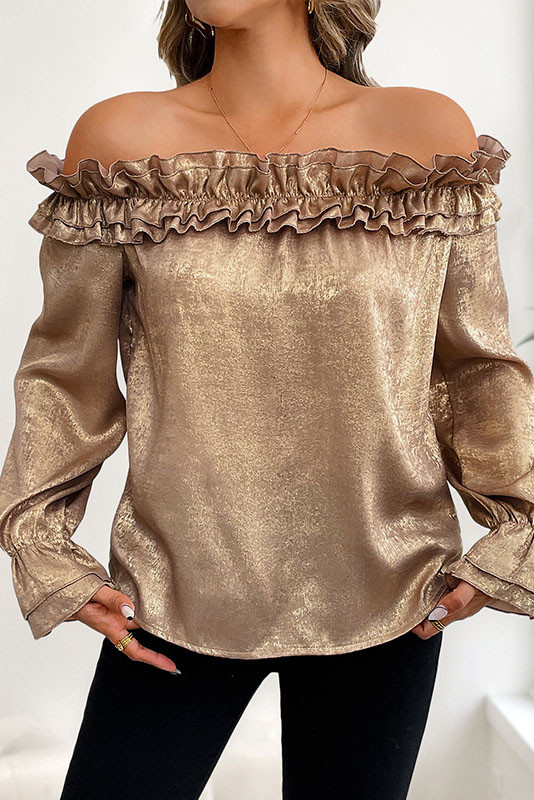Lotus Leaf Edge One Shoulder Long Sleeved Golden Shirt