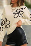 Flower Embroidery Round Neck Long Sleeved Knitted Sweater