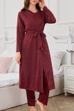 Loose V-Neck Short Sleeved Pants Jacket Three Piece Set