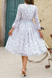 Polka Dot Printed Long Sleeved Waist Cinching Dress