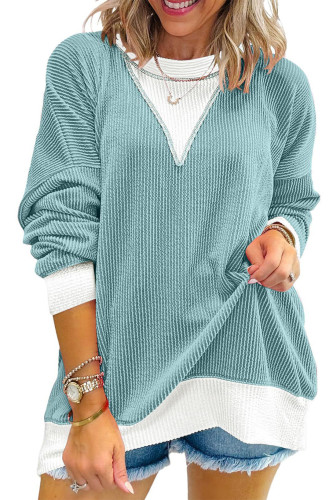 Round Neck Long Sleeved Contrasting Sweatshirt