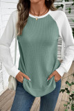 Waffle Contrasting Round Neck Long Sleeved T-Shirt