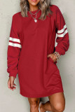 Striped Contrasting Round Neck Long Sleeved Dress