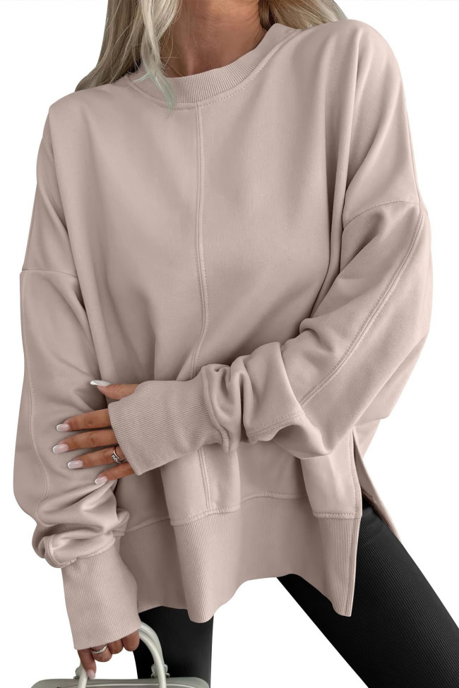Solid Color Long Sleeved Round Neck Sweatshirt