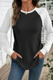 Waffle Contrasting Round Neck Long Sleeved T-Shirt