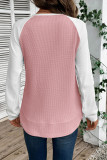 Waffle Contrasting Round Neck Long Sleeved T-Shirt