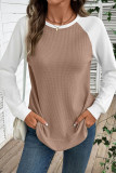 Waffle Contrasting Round Neck Long Sleeved T-Shirt