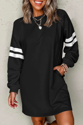 Striped Contrasting Round Neck Long Sleeved Dress