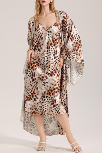 Leopard Print Sleeveless Camisole Dress Jacket Two-Piece Set