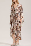 Leopard Print V-neck Bat Long Sleeved Nightgown