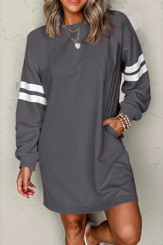 Striped Contrasting Round Neck Long Sleeved Dress