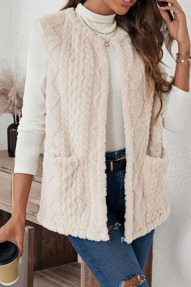 Double Sided Plush Pocket Sleeveless Cardigan Vest