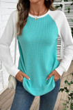Waffle Contrasting Round Neck Long Sleeved T-Shirt