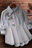 Embroidered Lapel Long Sleeved Shirt