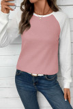 Waffle Contrasting Round Neck Long Sleeved T-Shirt