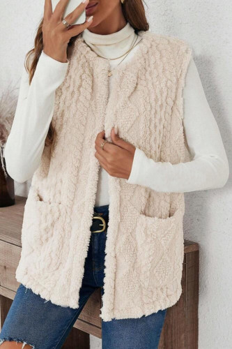 Double Sided Plush Pocket Sleeveless Cardigan Vest