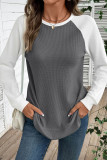 Waffle Contrasting Round Neck Long Sleeved T-Shirt