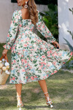 Square Neck Trumpet Long Sleeved High Waisted Dress
