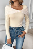 U-Neck Solid Color Long Sleeved Slim Fit Shirt