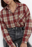 Checkered Print Lapel Long Sleeved Button Cardigan Shirt