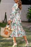 Square Neck Trumpet Long Sleeved High Waisted Dress