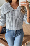 Solid Color Lapel Long Sleeved Knitted Sweater