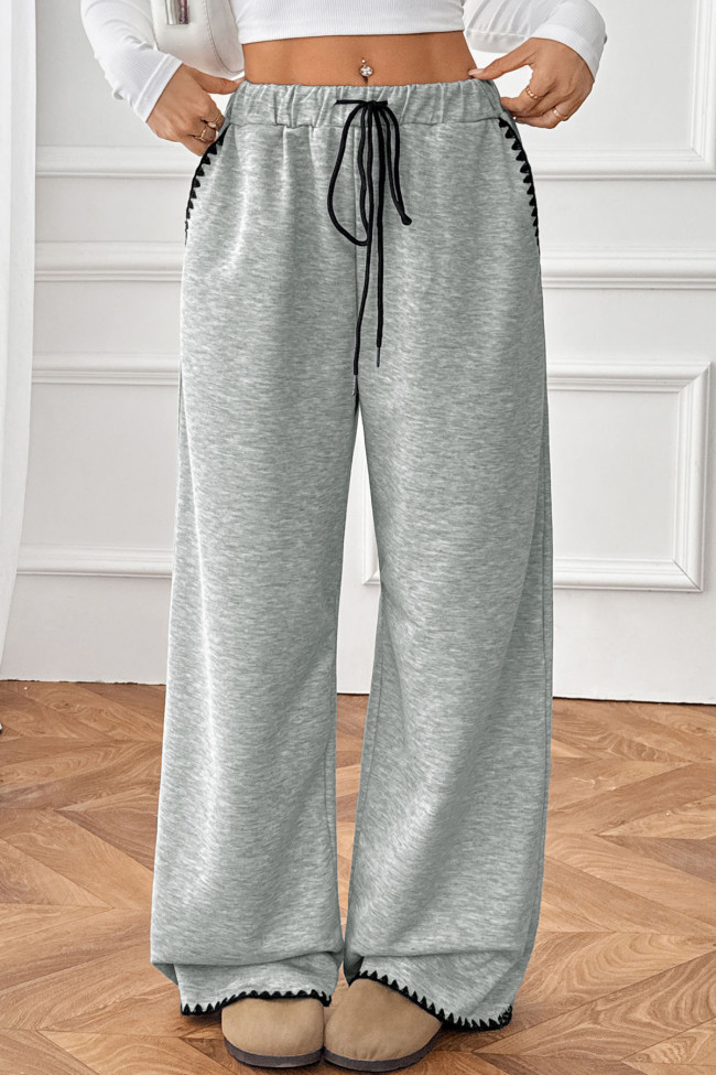 High Elastic Waist Solid Color Straight Leg Pants