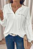Lace Solid Color Long Sleeved Hooded Sweatshirt