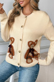 Bear Printed Long Sleeved Button Cardigan Sweater