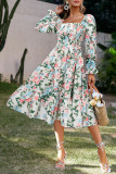 Square Neck Trumpet Long Sleeved High Waisted Dress